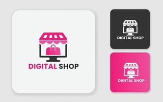 création de logo d'achat en ligne. modèle de logo de shopping numérique avec curseur à la main et sac vecteur