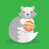 raton laveur mignon avec un jouet d'arbre de noël en style cartoon. illustration vectorielle d'un personnage animal. vecteur