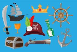 ensemble d'objets d'arme de jeu de vecteur de dessin animé de pirate. collection d'éléments d'aventure en mer