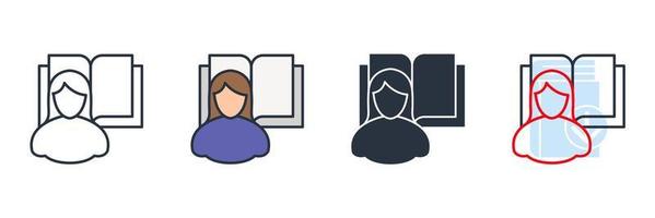 illustration vectorielle du logo de l'icône d'auto-apprentissage. modèle de symbole fille et livre pour la collection de conception graphique et web vecteur