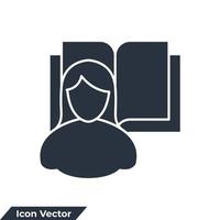 illustration vectorielle du logo de l'icône d'auto-apprentissage. modèle de symbole fille et livre pour la collection de conception graphique et web vecteur