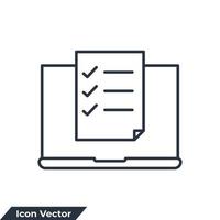 illustration vectorielle de test en ligne icône logo. ordinateur portable avec modèle de symbole d'enquête de formulaire en ligne pour la collection de conception graphique et web vecteur