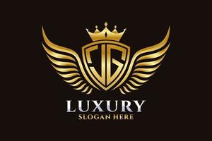 lettre d'aile royale de luxe jg crête logo couleur or vecteur, logo de victoire, logo de crête, logo d'aile, modèle de logo vectoriel. vecteur