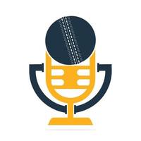 logo de podcast de cricket en forme de trophée. conception de concept de logo de microphone et de balle de cricket. vecteur