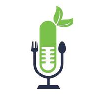 vecteur de conceptions d'icônes de logo de podcast et d'aliments sains. fourchette et cuillère autour d'un micro.