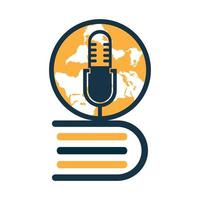 création de logo d'icône de globe de podcast éducatif. illustration vectorielle de modèle de logo de livre de diffusion internationale. vecteur