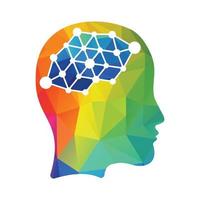 cerveau humain en tant que circuit imprimé numérique. icône de l'intelligence artificielle. idée créative de concept de logo de tête de femme techno. vecteur