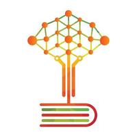 livre et logo de l'arbre de connexion. arbre de communication avec concept de livre. vecteur