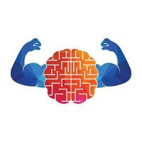 conception de logo vectoriel de cerveau technique fort. connexion cérébrale forte avec des biceps forts.