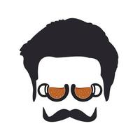 conception de vecteur de logo de café de chef de moustache. le chef porte la conception de concept de lunettes de tasse de café.