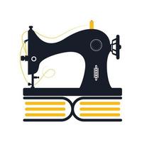 silhouette de livre de machine à coudre. création de concept de logo d'informations de couture.