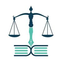 équilibre du droit de l'éducation et création de logo monogramme avocat. création de logo de livre ouvert de cabinet d'avocats. vecteur