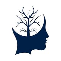 tête de femme avec le concept de logo arbre cerveau. conception de concept d'esprit d'arbre de cerveau organique. vecteur