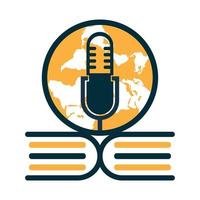 création de logo d'icône de globe de podcast éducatif. illustration vectorielle de modèle de logo de livre de diffusion internationale. vecteur