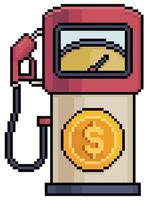pompe à essence pixel art avec pièce de monnaie. icône de vecteur d'investissement pétrolier pour le jeu 8bit sur fond blanc
