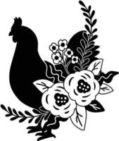 illustration de poulet et fleurs dessinés à la main vecteur