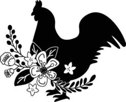 illustration de poulet et fleurs dessinés à la main vecteur