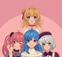 groupe anime filles vecteur