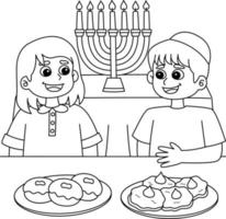 coloriage de hanukkah garçon et fille se régalant vecteur