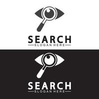 logo de recherche avec loupe et vecteur d'icône de symbole d'oeil