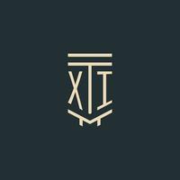 monogramme initial xi avec des conceptions de logo de pilier d'art en ligne simple vecteur