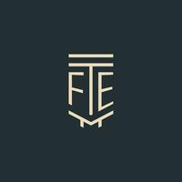 fe monogramme initial avec des conceptions de logo de pilier d'art en ligne simple vecteur