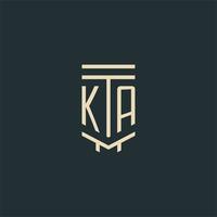 ka monogramme initial avec des conceptions de logo de pilier d'art en ligne simple vecteur