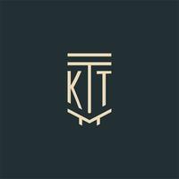 monogramme initial kt avec des conceptions de logo de pilier d'art en ligne simples vecteur