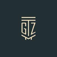 monogramme initial gz avec des conceptions de logo de pilier d'art en ligne simples vecteur