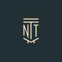 monogramme initial nt avec des conceptions de logo de pilier d'art en ligne simples vecteur