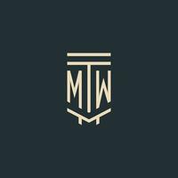 monogramme initial mw avec des conceptions de logo de pilier d'art en ligne simple vecteur