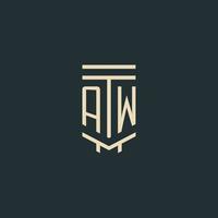 aw monogramme initial avec des conceptions de logo de pilier d'art en ligne simple vecteur