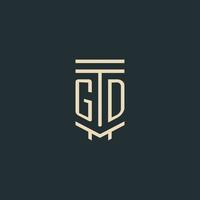 monogramme initial gd avec des conceptions de logo de pilier d'art en ligne simple vecteur