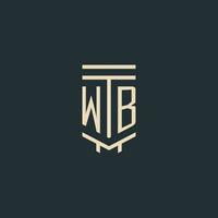 monogramme initial wb avec des conceptions de logo de pilier d'art en ligne simples vecteur