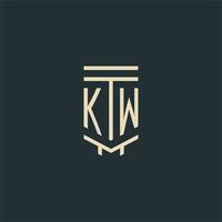 monogramme initial kw avec des conceptions de logo de pilier d'art en ligne simple vecteur