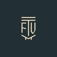 monogramme initial fv avec des conceptions de logo de pilier d'art en ligne simple vecteur