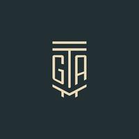 monogramme initial ga avec des conceptions de logo de pilier d'art en ligne simples vecteur