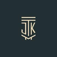 jk monogramme initial avec des conceptions de logo de pilier d'art en ligne simple vecteur