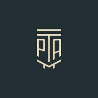 pa monogramme initial avec des conceptions de logo de pilier d'art en ligne simple vecteur