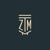monogramme initial zm avec des conceptions de logo de pilier d'art en ligne simples vecteur