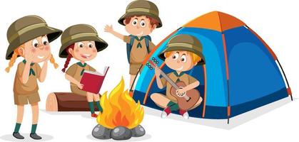 enfants heureux camping en plein air vecteur