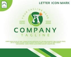 lettre créative a et modèle de conception de logo de feuille verte de soins de santé vecteur