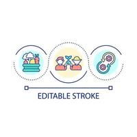 icône de concept de boucle de coopération des agriculteurs. La saison des récoltes. agriculture. planter des légumes illustration de ligne mince idée abstraite. dessin de contour isolé. trait modifiable. vecteur