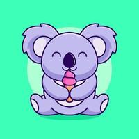 koala mignon buvant une illustration vectorielle de crème glacée. koala de dessin animé avec de la glace vecteur