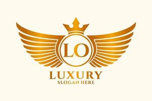 lettre d'aile royale de luxe lo crête logo couleur or vecteur, logo de victoire, logo de crête, logo d'aile, modèle de logo vectoriel. vecteur