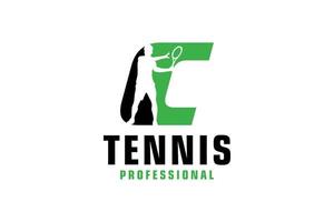 lettre c avec création de logo de silhouette de joueur de tennis. éléments de modèle de conception de vecteur pour l'équipe sportive ou l'identité d'entreprise.