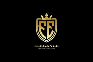 initial fe élégant logo monogramme de luxe ou modèle de badge avec volutes et couronne royale - parfait pour les projets de marque de luxe vecteur