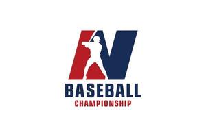 lettre n avec création de logo de baseball. éléments de modèle de conception de vecteur pour l'équipe sportive ou l'identité d'entreprise.