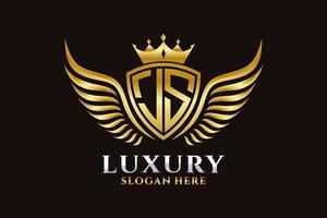 lettre d'aile royale de luxe js crête logo couleur or vecteur, logo de victoire, logo de crête, logo d'aile, modèle de logo vectoriel. vecteur