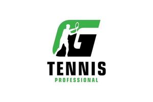 lettre g avec création de logo de silhouette de joueur de tennis. éléments de modèle de conception de vecteur pour l'équipe sportive ou l'identité d'entreprise.